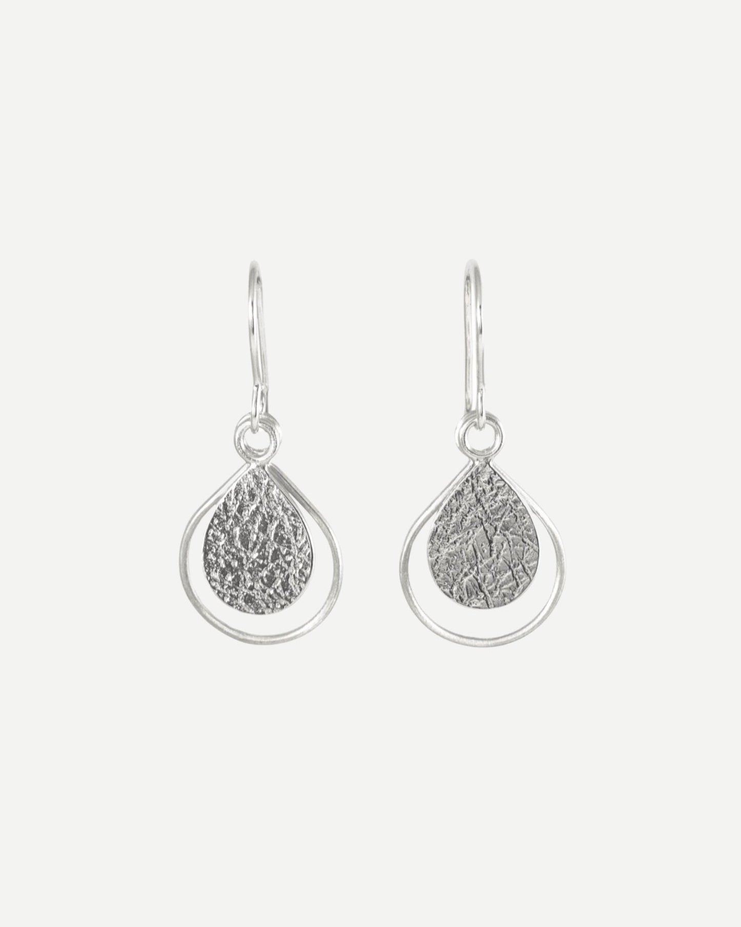 delicate textured sterling silver dewdrop earrings handmade in nz