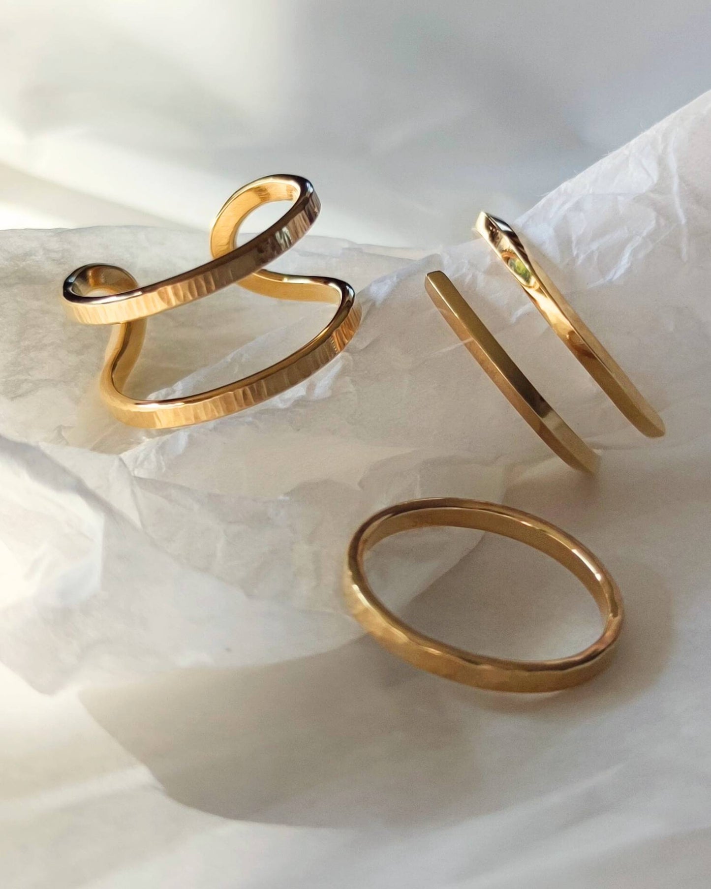 contemporary textured gold rings by aurelium nz