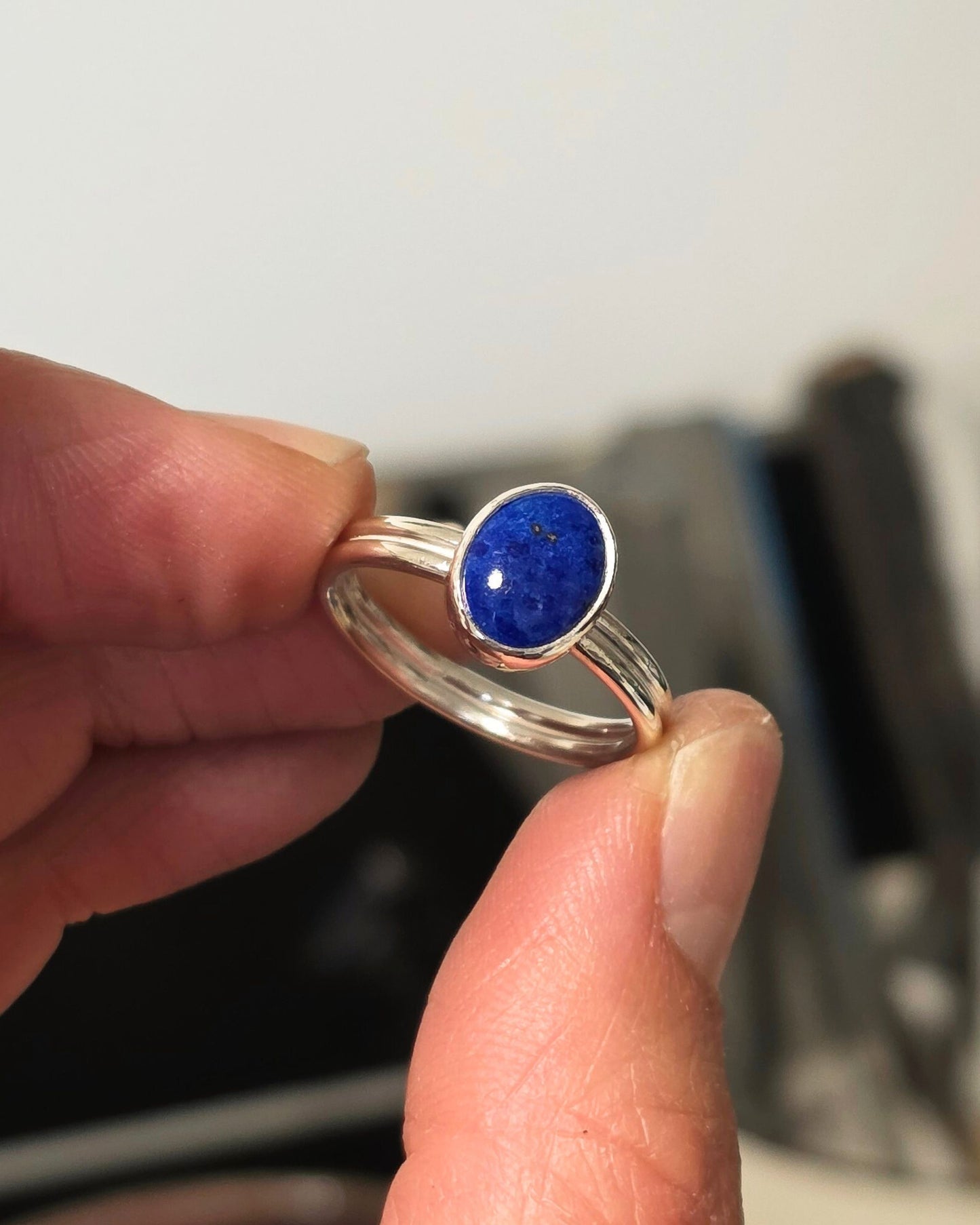 lapis lazuli ring on sterling silver band
