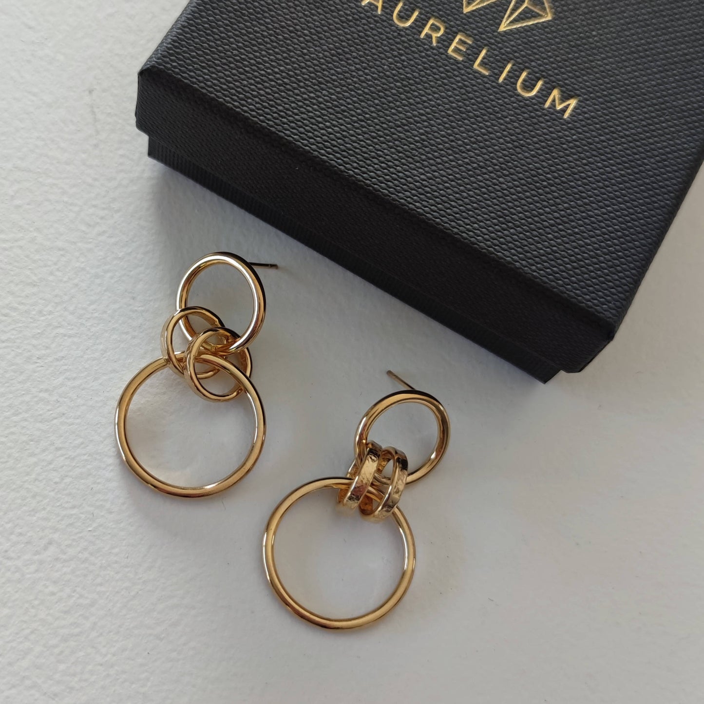 handmade gold link earrings made in nz in gift box