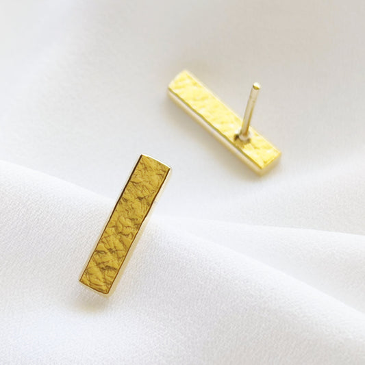 minimalist gold textured bar stud earrings