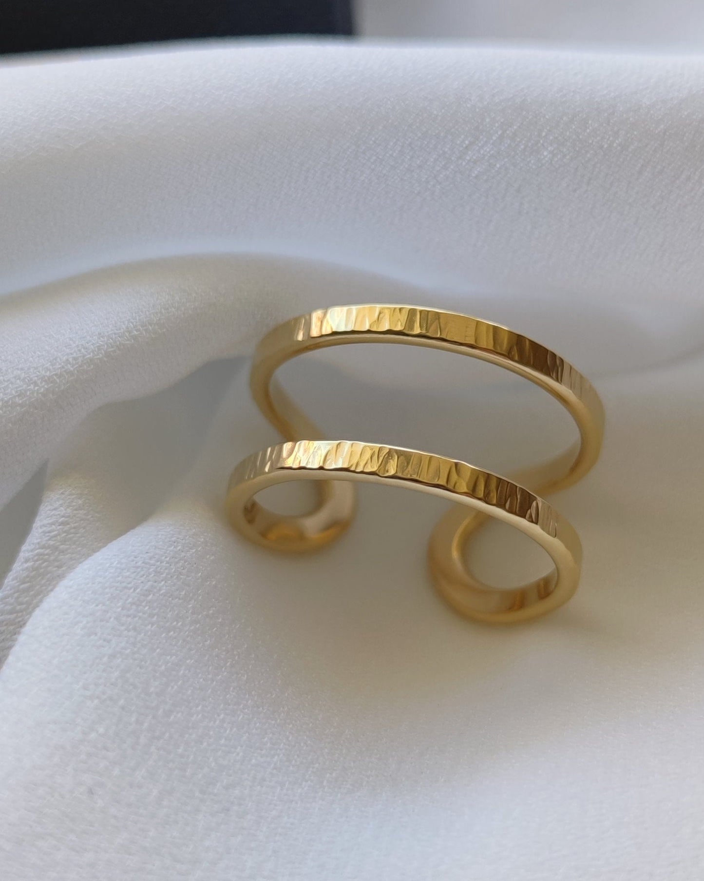 handmade minimalist gold wrap ring with hammered texture