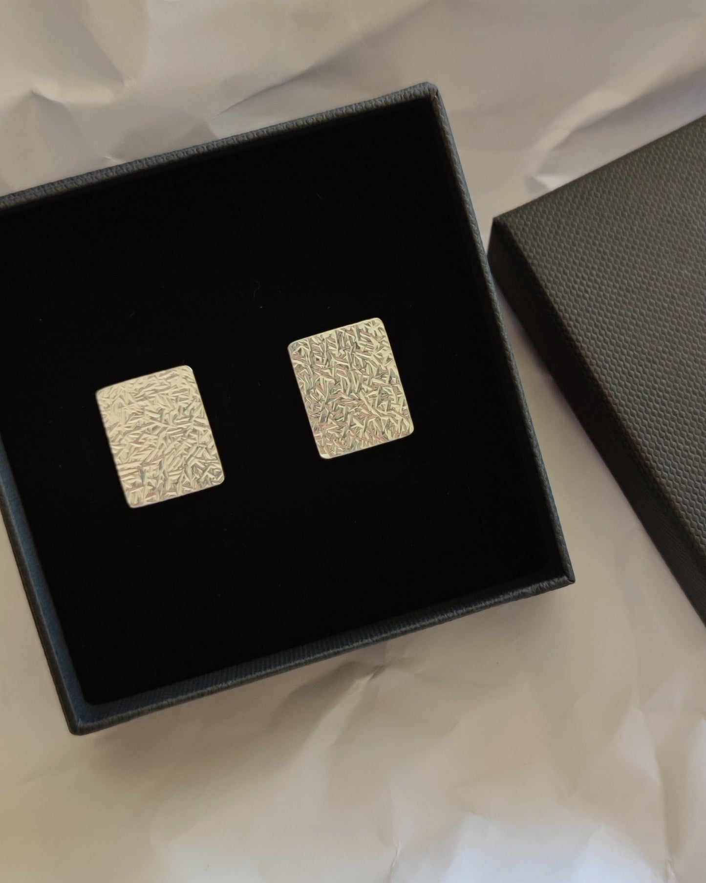 minimalist artisan silver textured cufflinks by aurelium in gift box