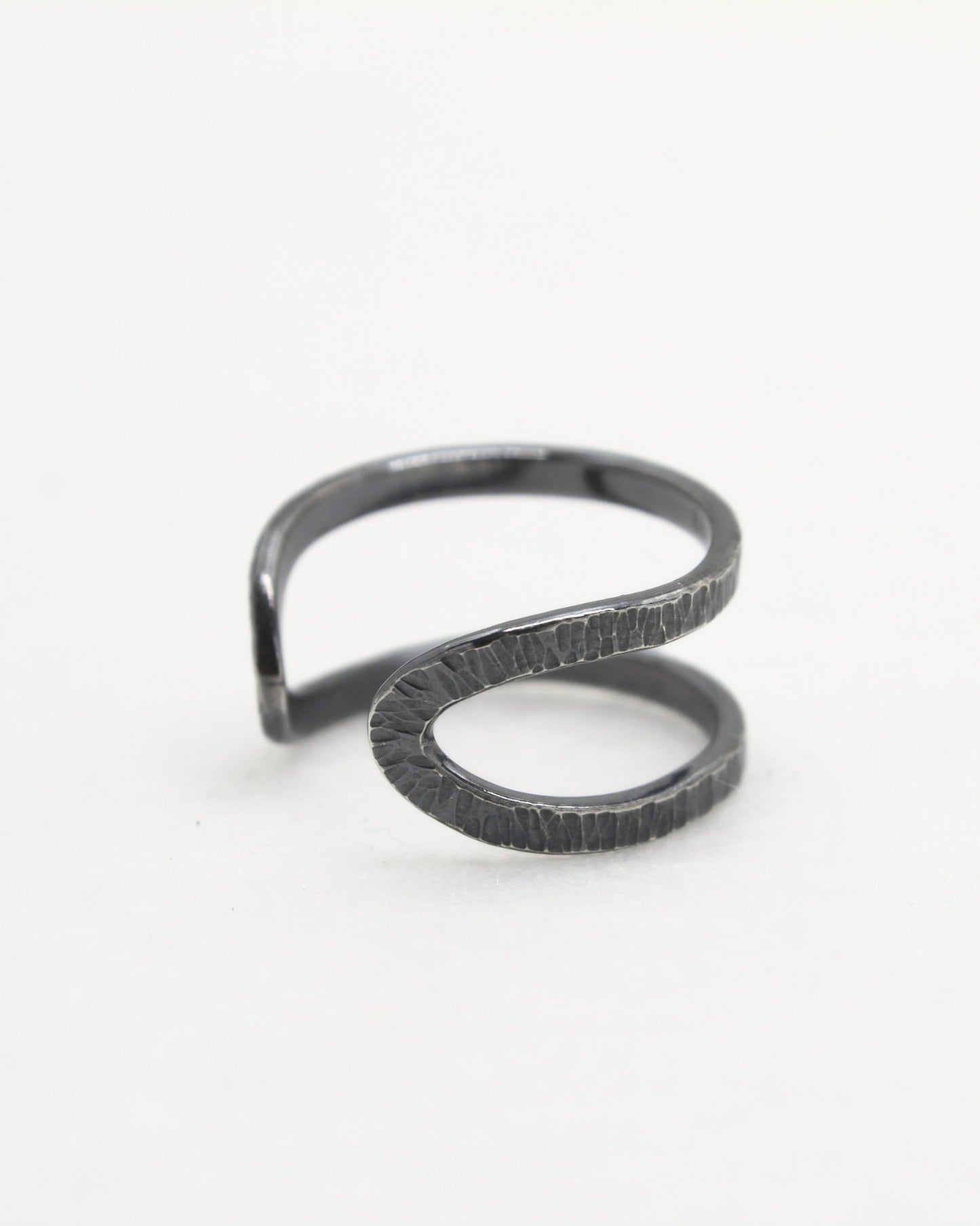 modern adjustable oxidised sterling silver wrap ring handmade in christchurch nz