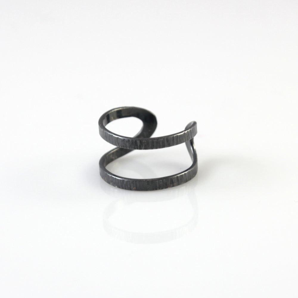 side view of oxidised sterling silver wrap ring by aurelium