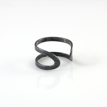 back view of handmade oxidised wrap ring
