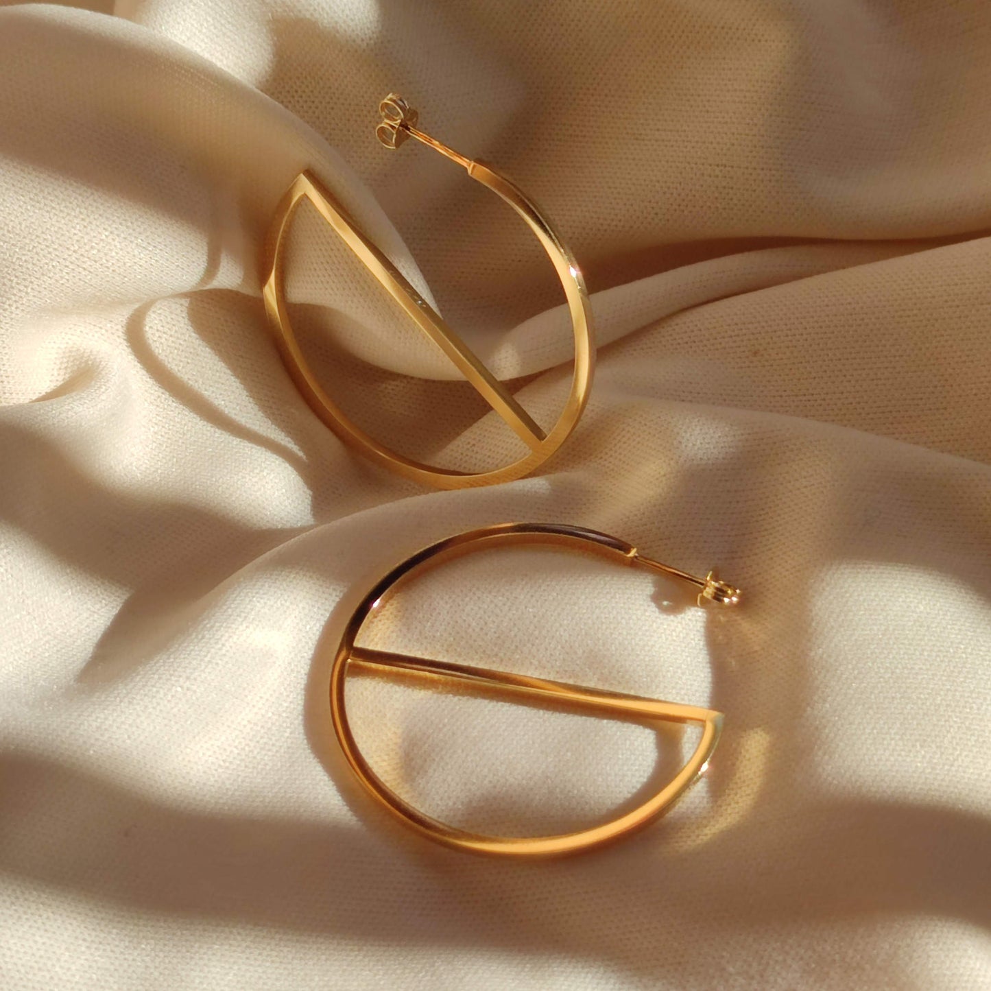 minimalist gold slice hoop earrings handmade in christchurch nz