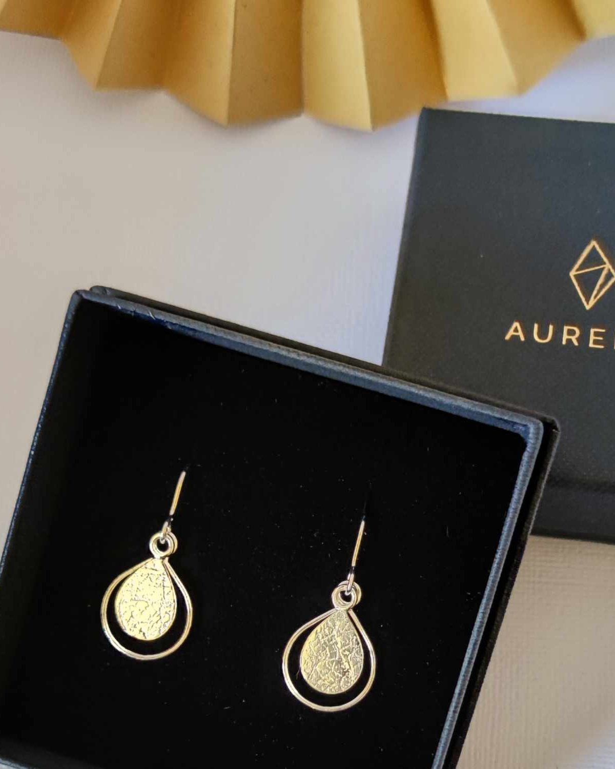 sterling silver textured drop earrings in aurelium gift box