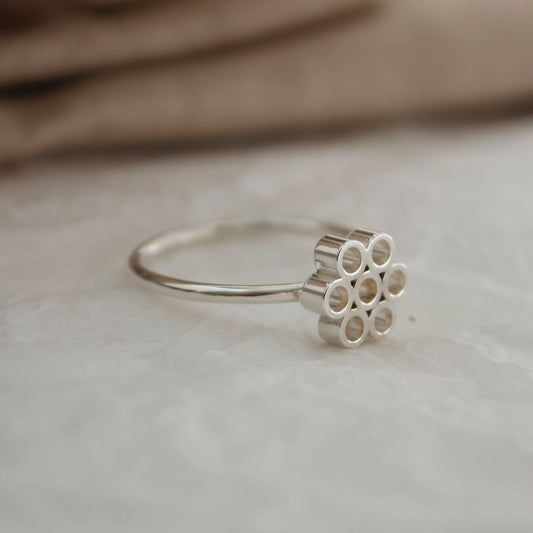 minimalist sterling silver flower ring handmade in nz