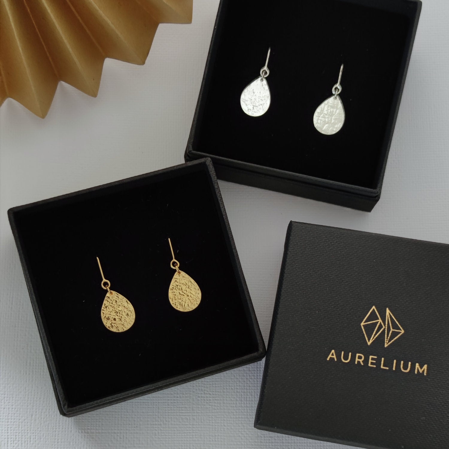 handmade silver and gold teardrop earrings for gifting