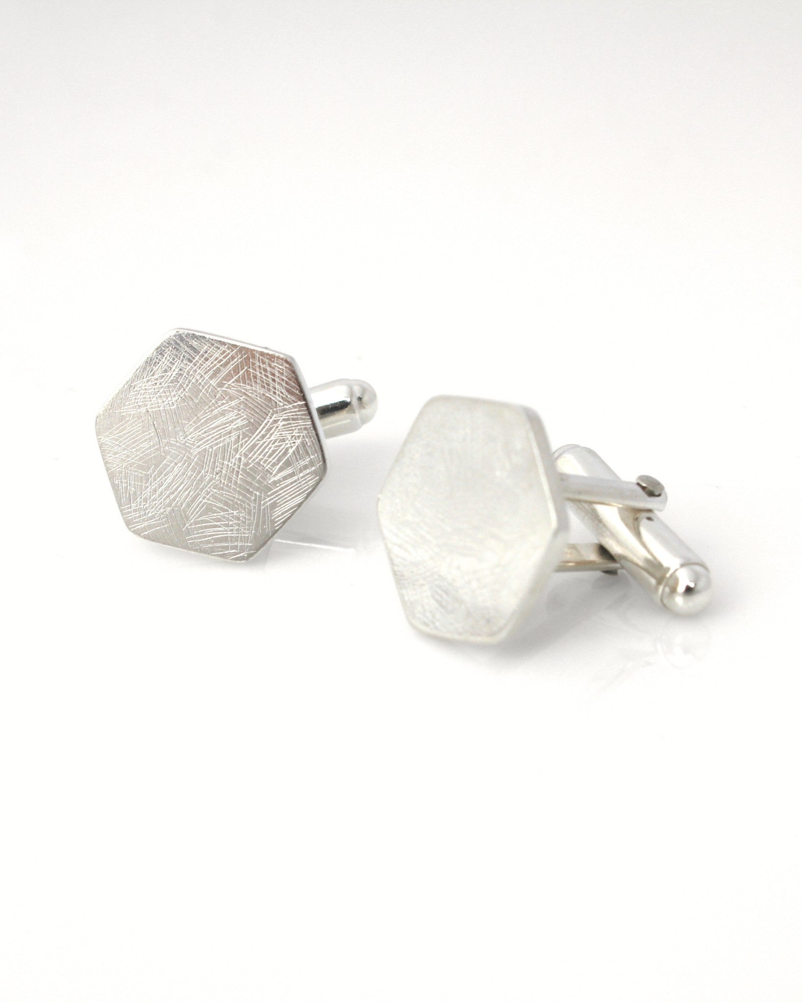 contemporary textured hexagon sterling silver cufflinks handmade in christchurch nz