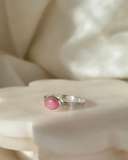Rhodonite and Sterling Silver Hammered Ring