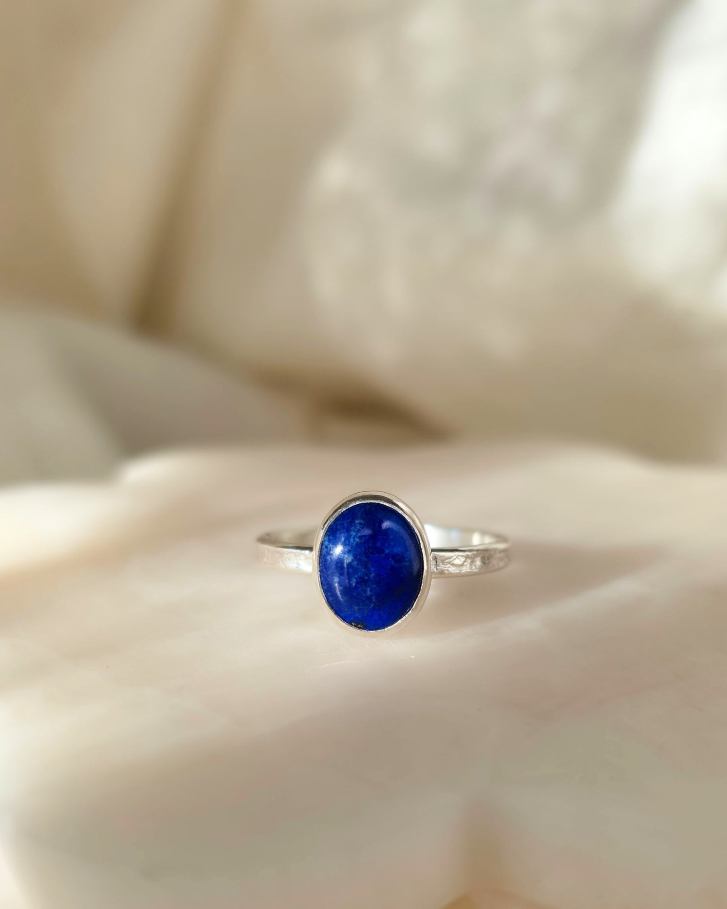 Lapis Lazuli and Sterling Silver Textured Ring