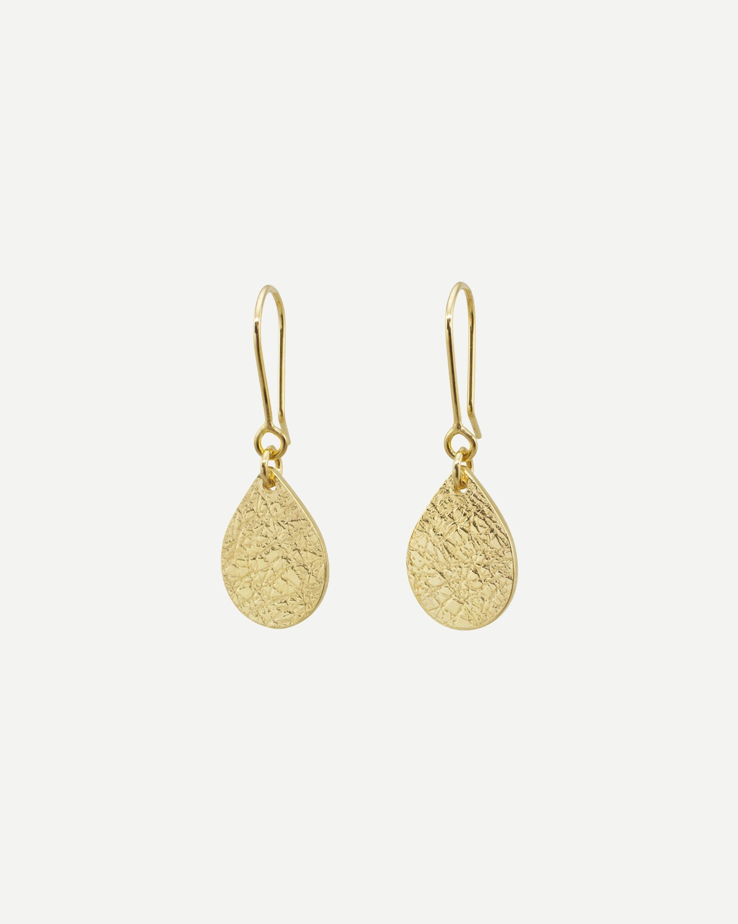 elegant textured gold teardrop earrings handmade by aurelium nz