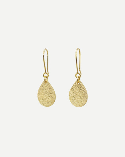 elegant textured gold teardrop earrings handmade by aurelium nz