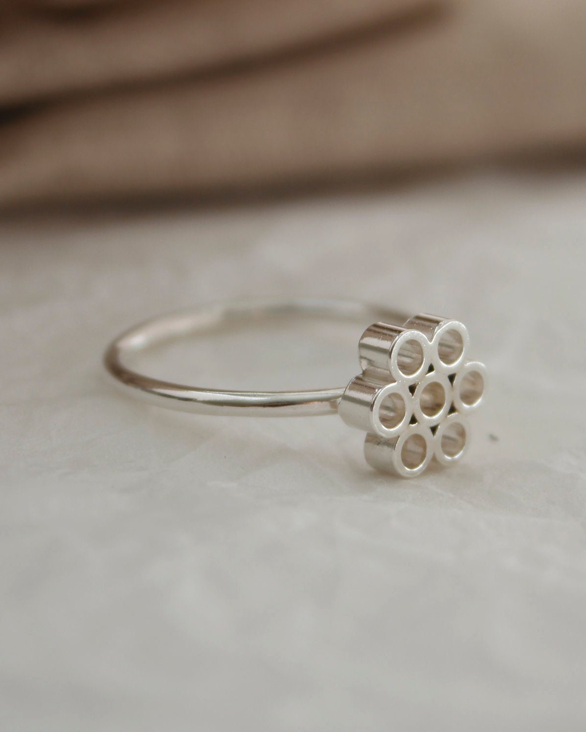 minimalist sterling silver flower ring handmade in nz