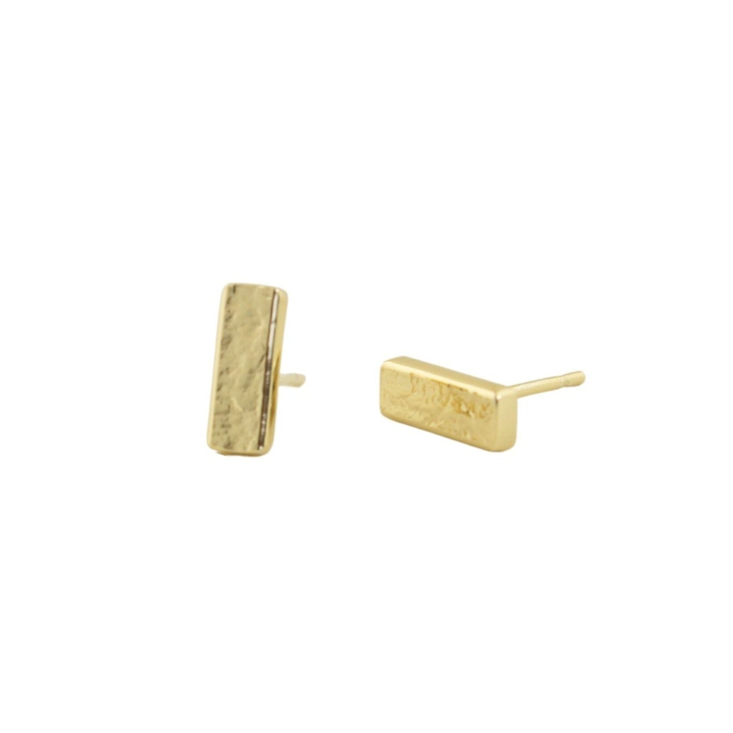 handmade gold textured mini bar stud earrings by aurelium nz