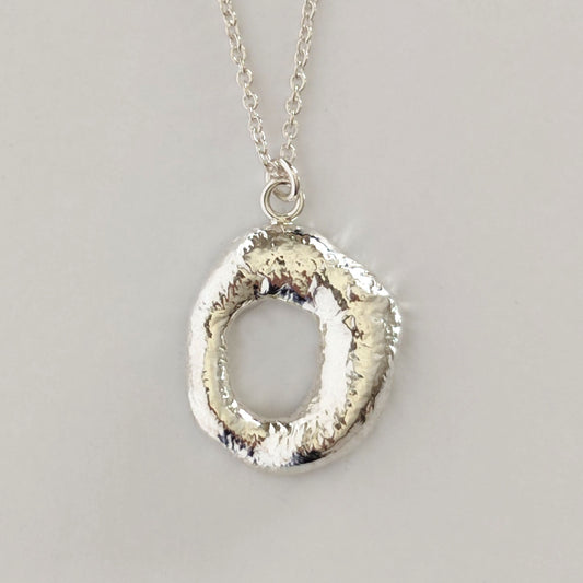 organic textured sterling silver molten loop necklace