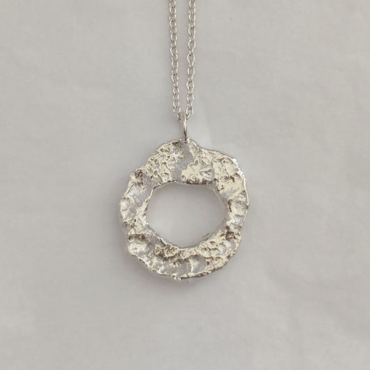 handmade sterling silver textured molten loop necklace