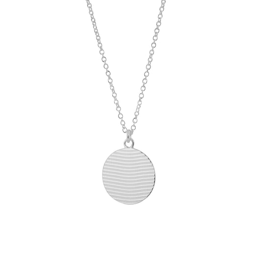 minimalist silver textured ripple circle necklace