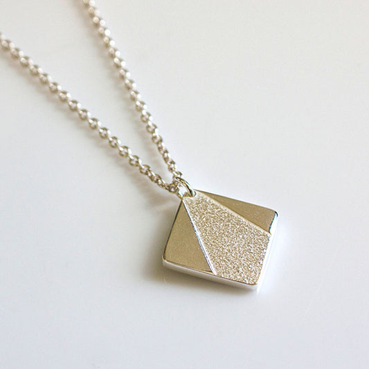 minimalist textured handmade silver square necklace