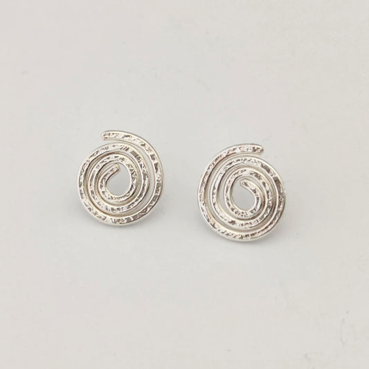 handmade textured sterling silver swirl stud earrings