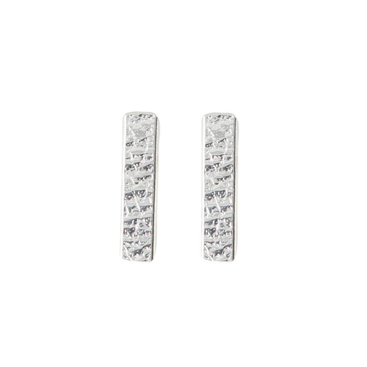 handmade textured silver bar stud earrings