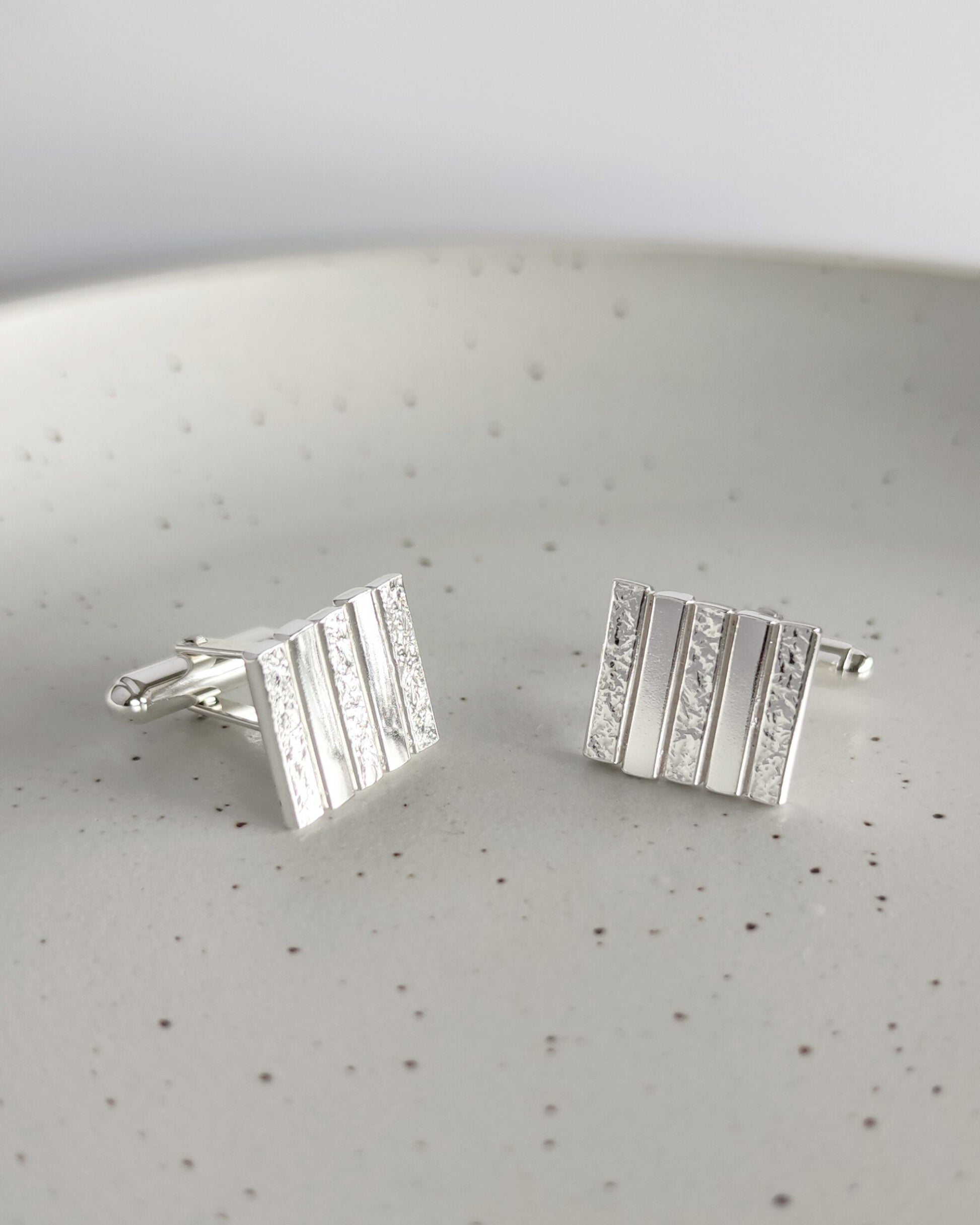 handmade textured sterling silver linear cufflinks by aurelium nz