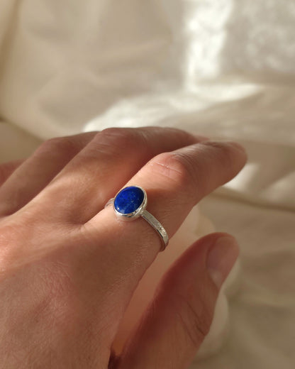 Lapis Lazuli and Sterling Silver Textured Ring