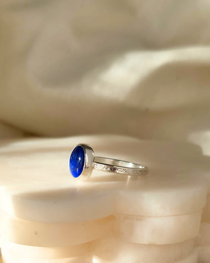 Lapis Lazuli and Sterling Silver Textured Ring