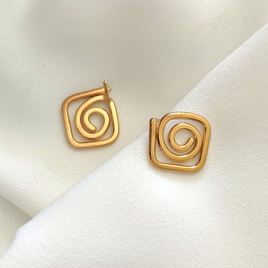 minimalist gold diamond swirl stud earrings by aurelium nz