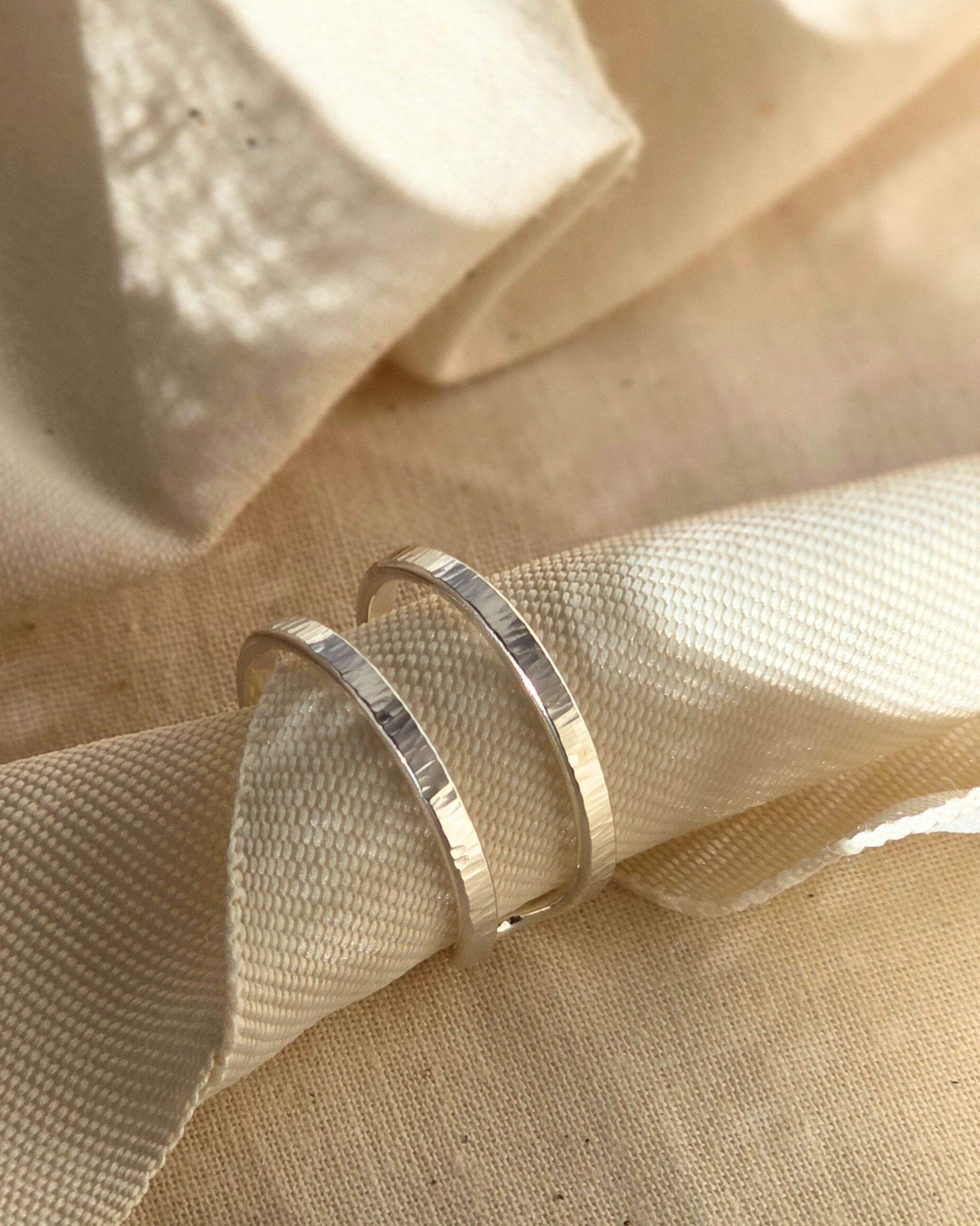 handmade sterling silver wrap ring with a hammered textured surface