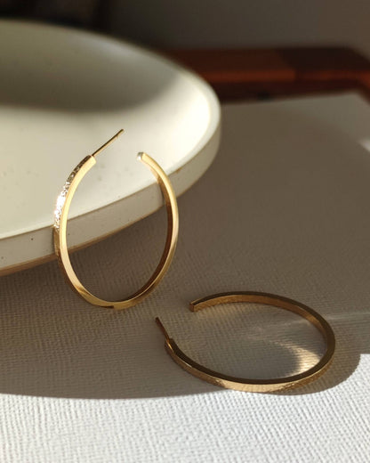 minimalist handmade gold large texture hoops by aurelium nz