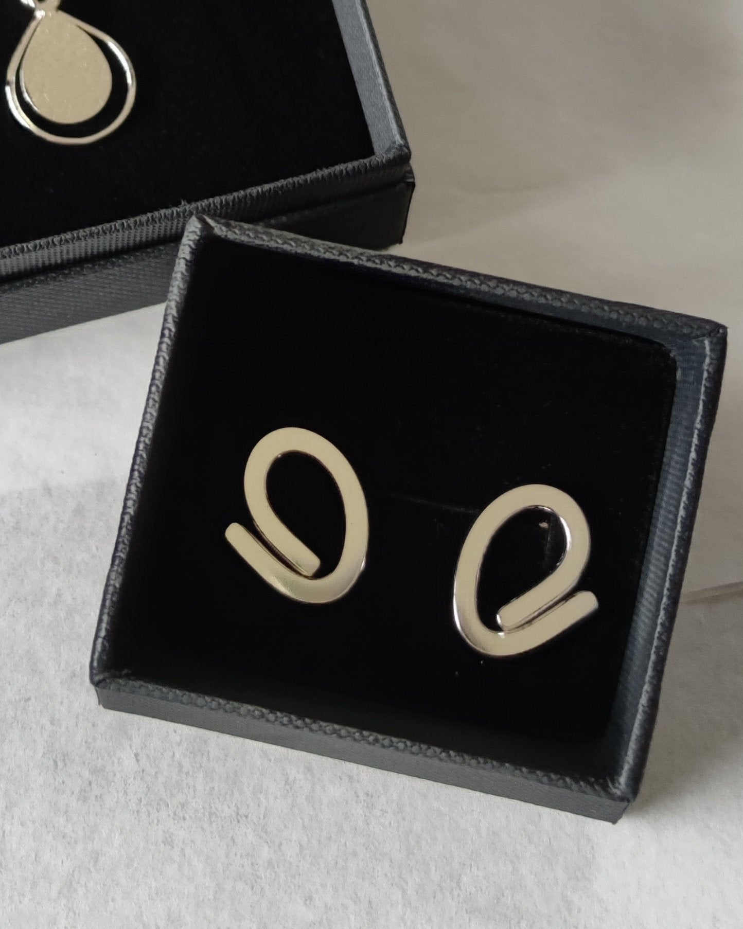 handmade sterling silver loop stud earrings in black gift box