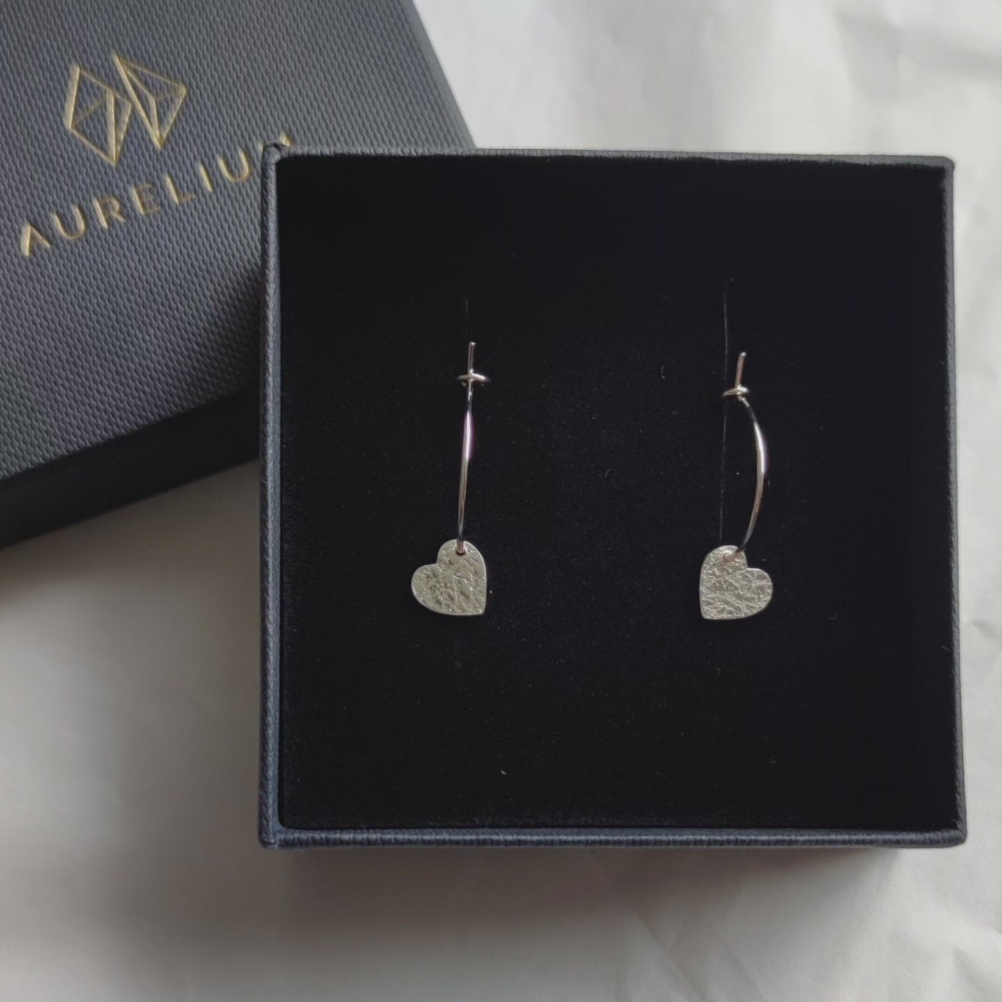 minimalist sterling silver sweetheart earrings in black gift box