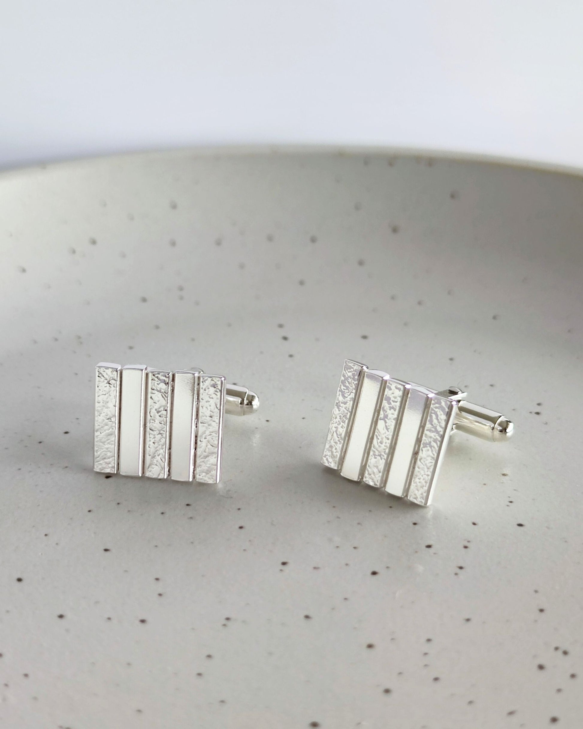 minimalist textured silver cufflinks handmade in christchurch nz