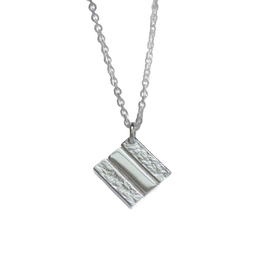 minimalist textured square silver necklace