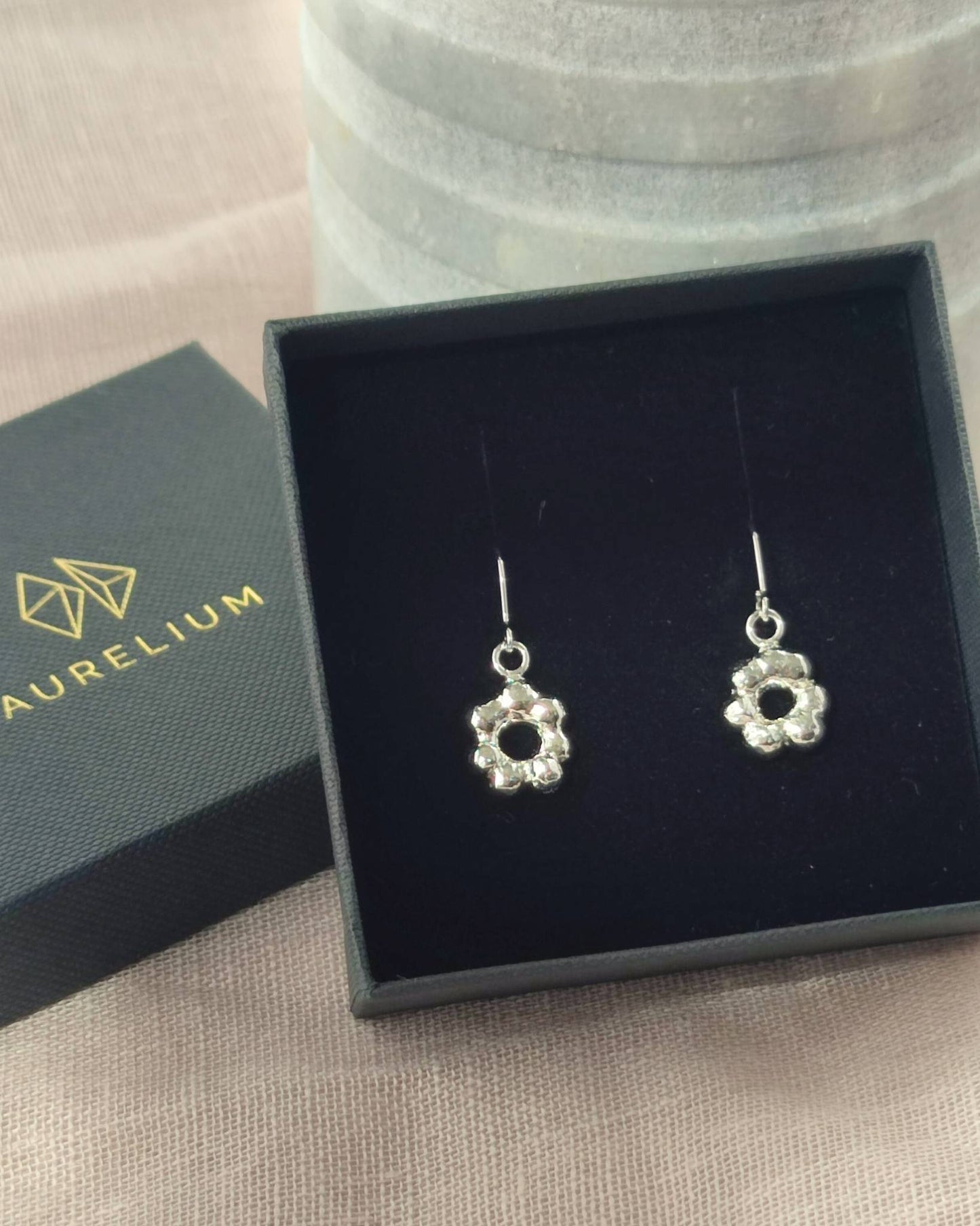 molten freeform flower earrings in aurelium jewellery gift box