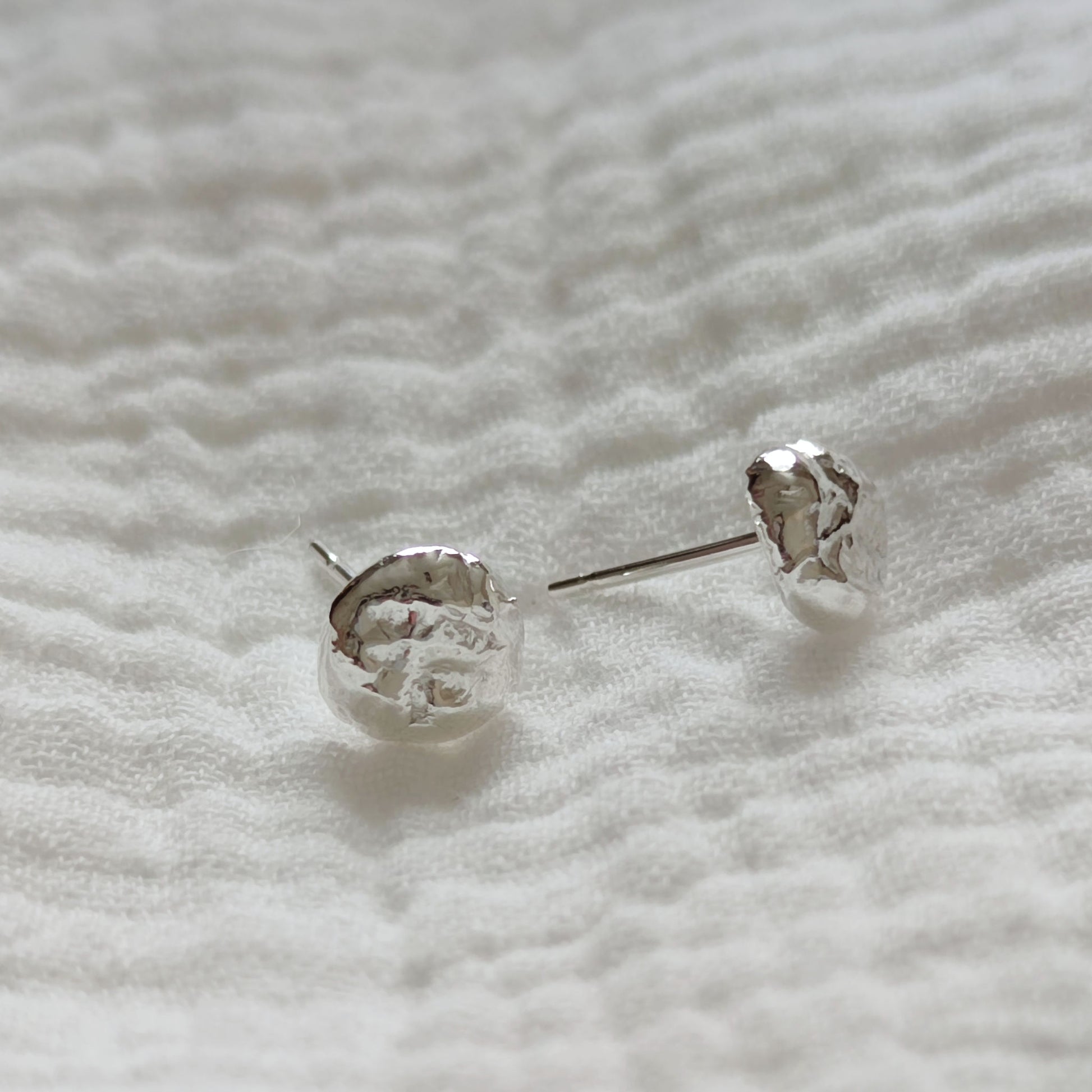 organic sterling silver molten textured stud earrings