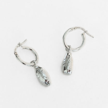 Molten Droplet Hoop Earrings | Silver