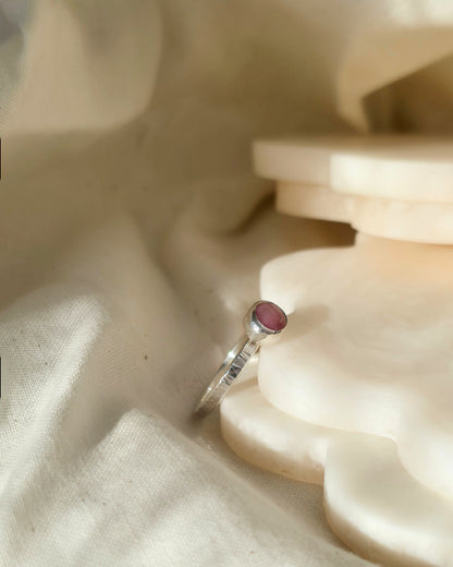 Rhodonite and Sterling Silver Hammered Ring