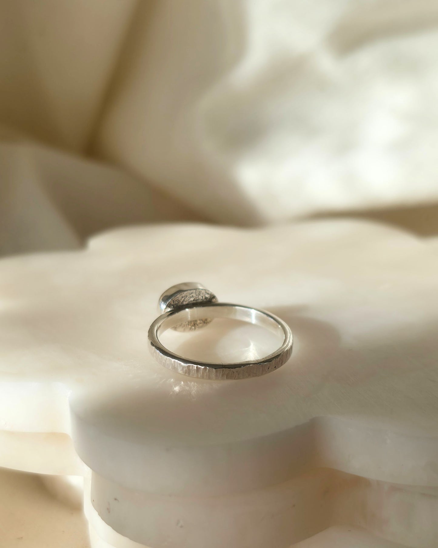 Rhodonite and Sterling Silver Hammered Ring