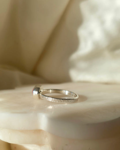 Rhodonite and Sterling Silver Hammered Ring