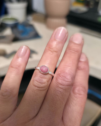 Rhodonite and Sterling Silver Hammered Ring