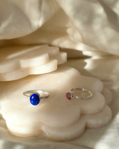 Rhodonite and Sterling Silver Hammered Ring