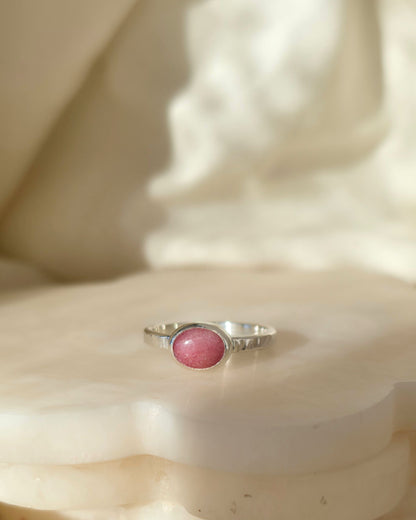 Rhodonite and Sterling Silver Hammered Ring