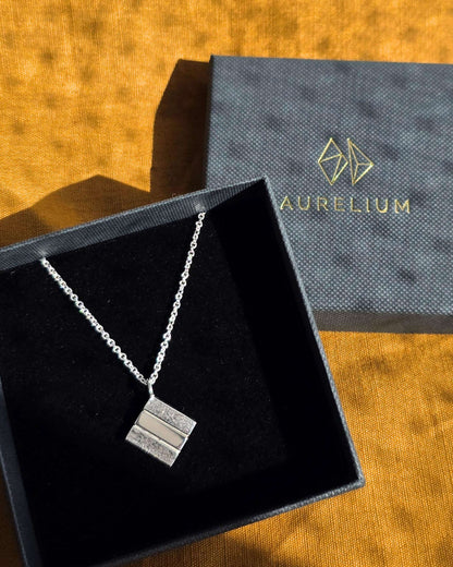 textured sterling silver square necklace in aurelium jewellery box