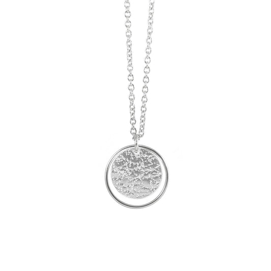 handmade sterling silver roundabout necklace on white background