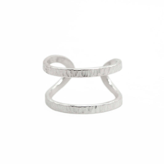 handmade silver wrap ring on white background