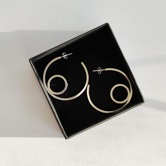 statement silver double circle hoop earrings in aurelium black gift box